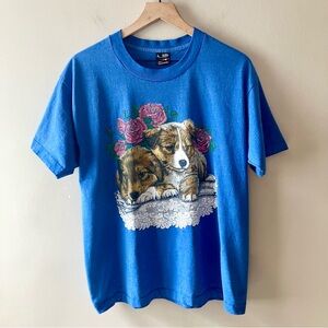 FRUIT OF THE LOOM Best 90s Single Stitch Puppies and Roses Graphic Tee